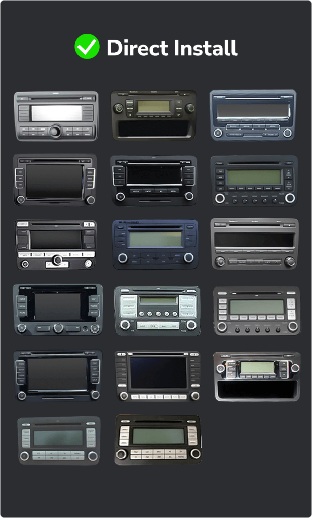 Volkswagen Android head unit direct install original radio shape guide