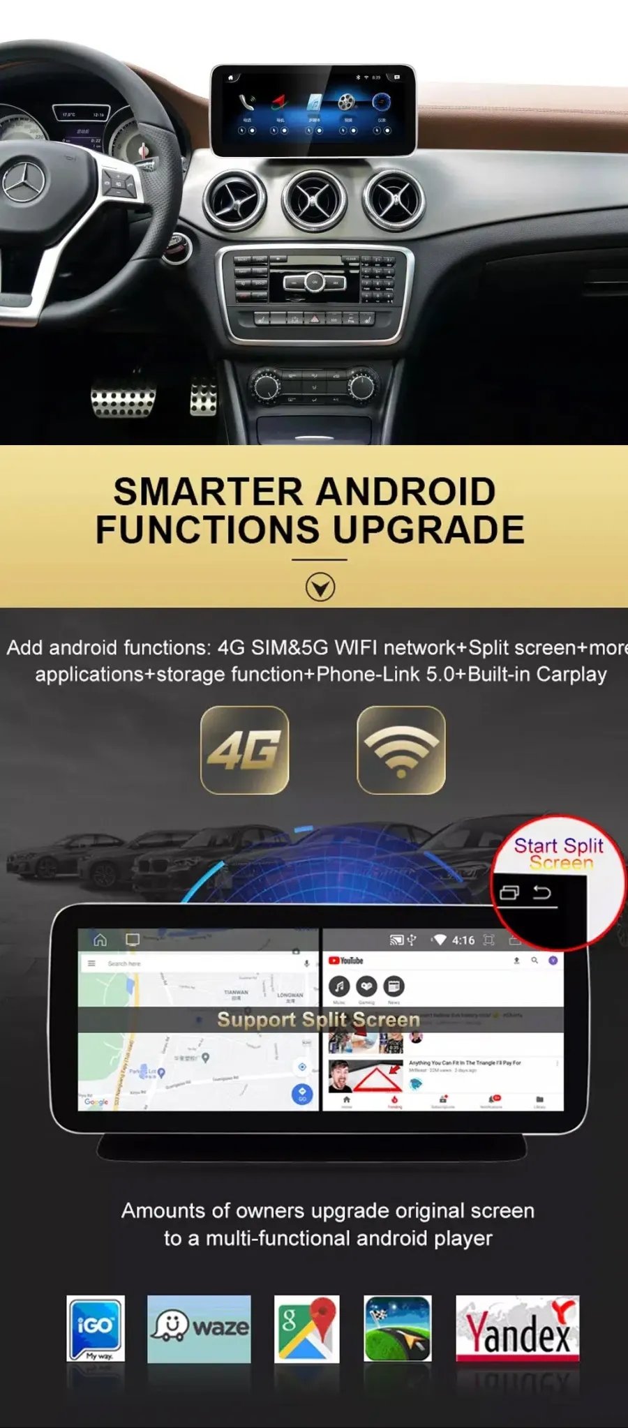 Mercedes W169 Android head unit app navigation split screen upgrade