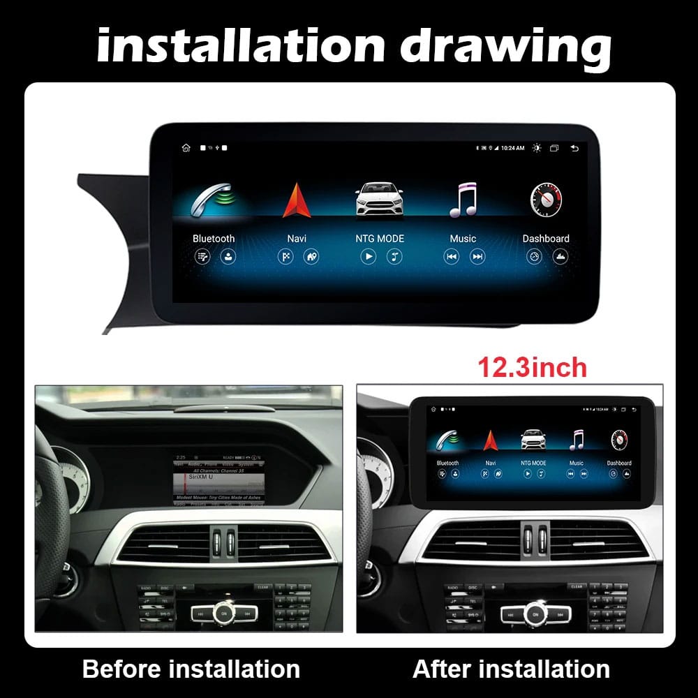 Mercedes W204 NTG4.5 Android Head Unit installation layout for 2011-2014 C-Class
