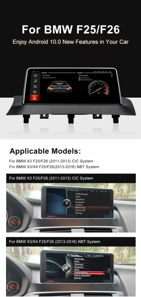 BMW X3 X4 F25 F26 Android Head Unit CIC NBT dashboard fitment guide