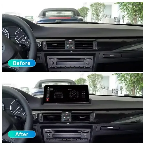 BMW 3 Series E90 Android Head Unit before and after dashboard upgrade