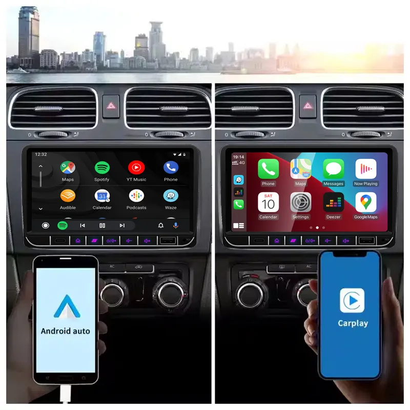 Volkswagen Android Head Unit with wireless CarPlay and Android Auto in dashboard