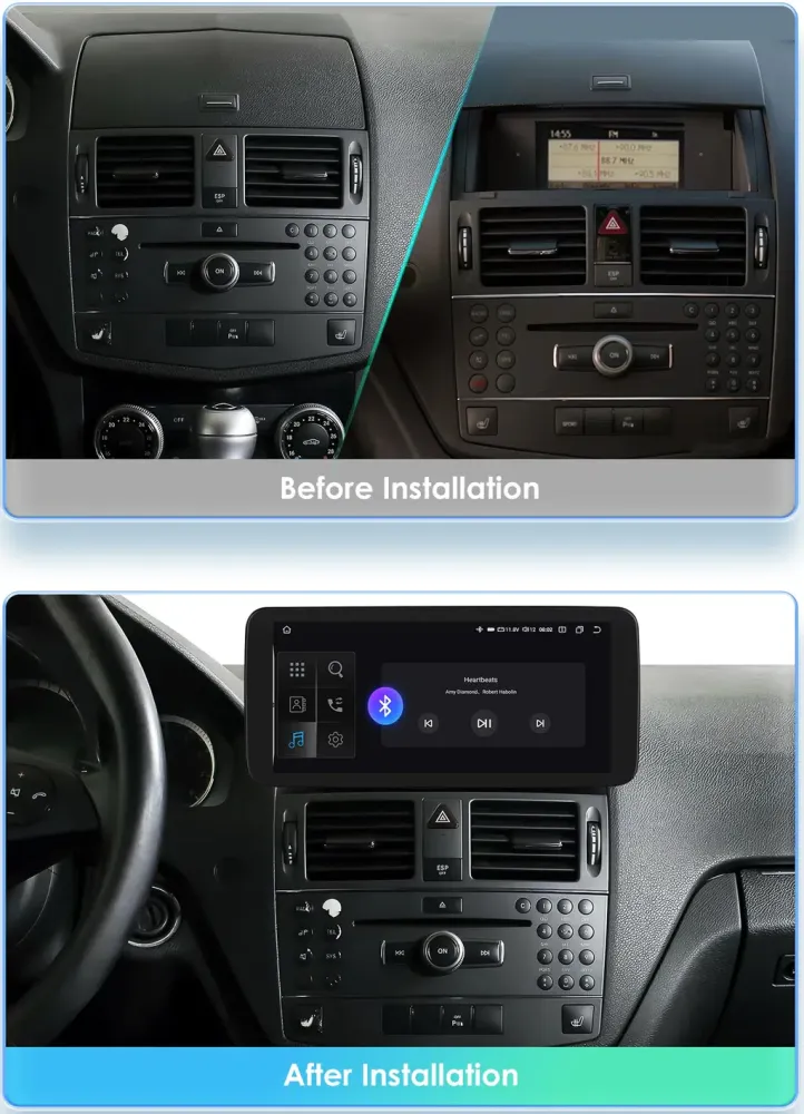 Mercedes W204 NTG4 before and after Android screen upgrade