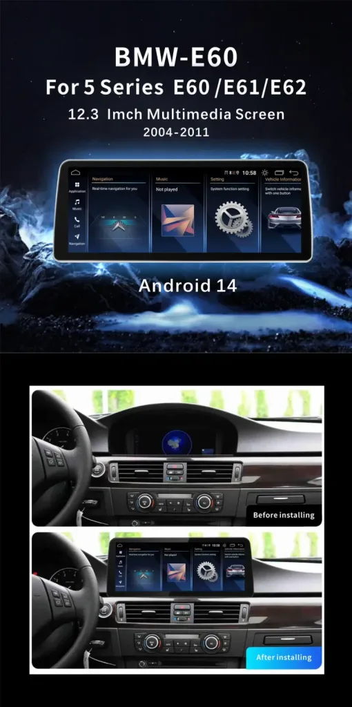 BMW E60 E90 Android stereo installed interface for dashboard upgrade