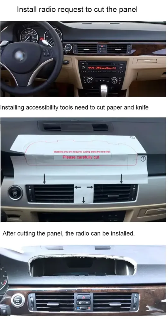 BMW X5 X6 E70 E71 Android Head Unit dashboard panel cutting installation note