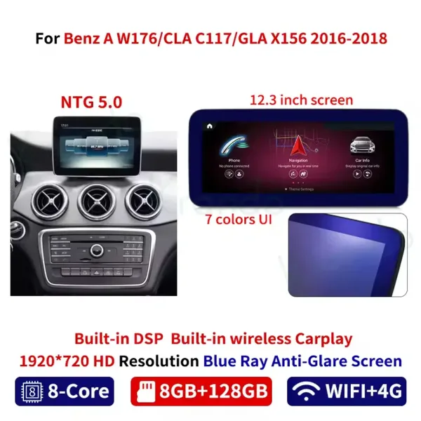 Mercedes A-Klasse W176 Android-schermsysteem, geschikt voor NTG-route