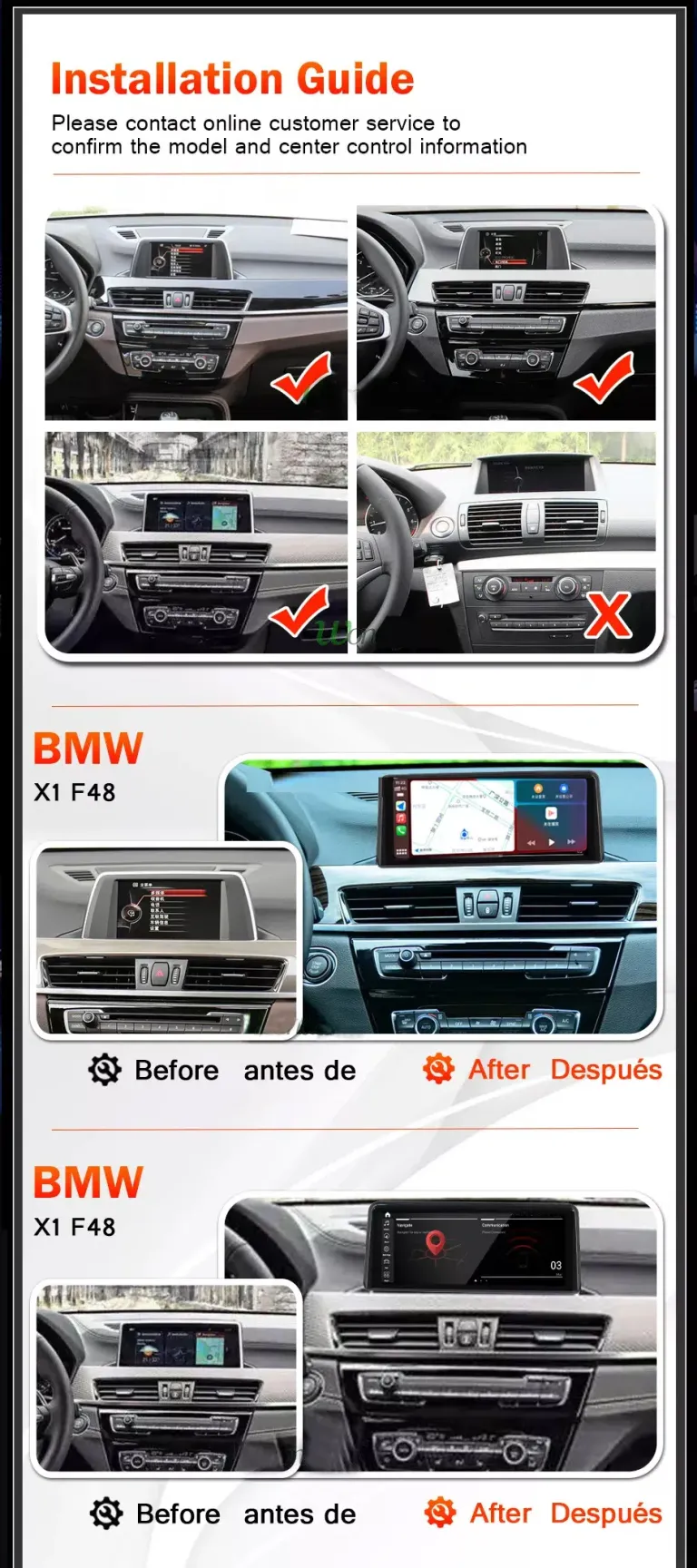 BMW X1 F48 Android head unit installation preparation and dashboard matching