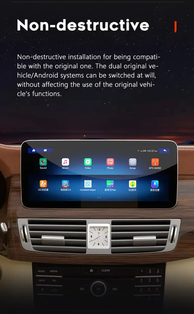 Mercedes Android screen non destructive installation with original system switching