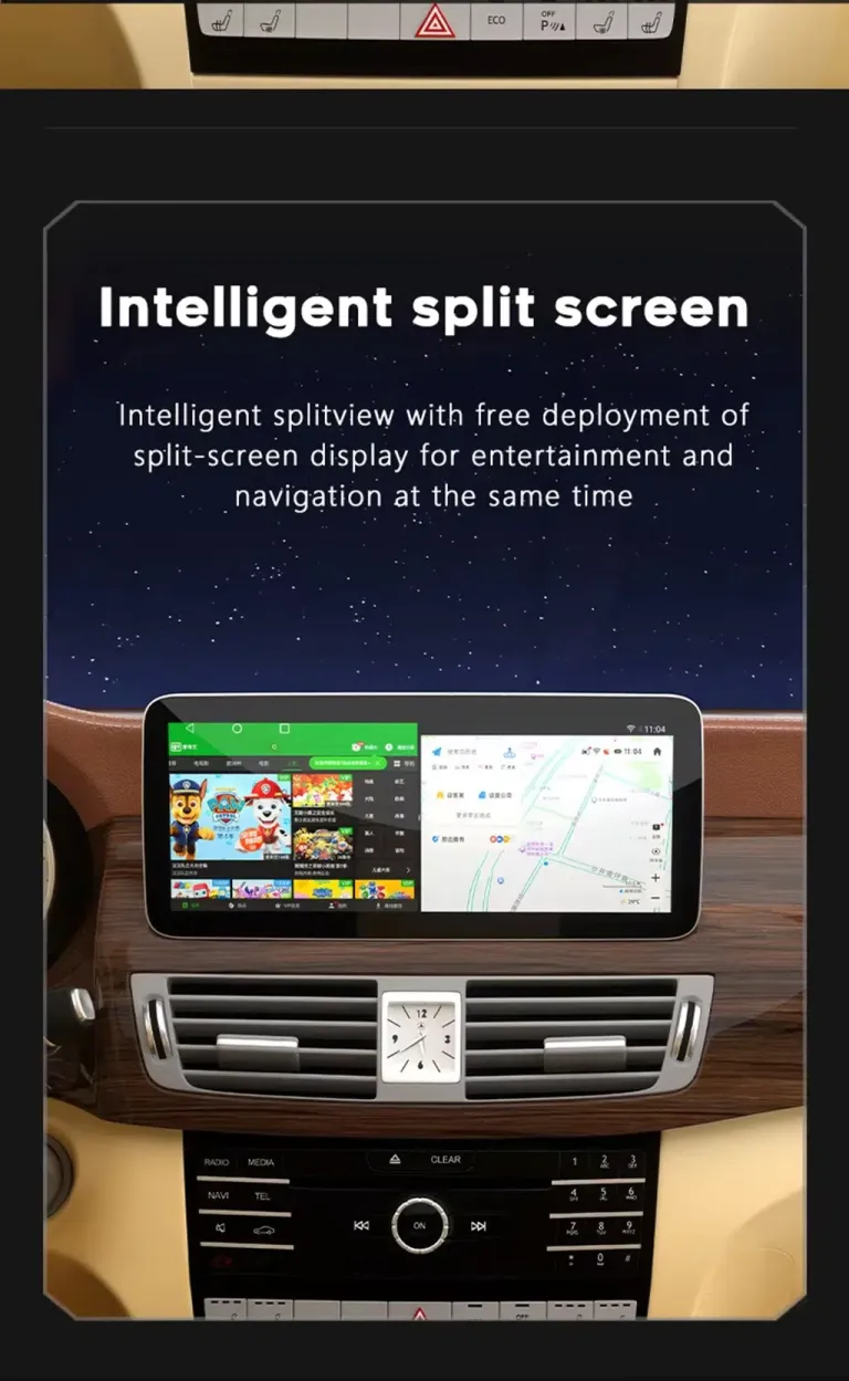 Mercedes Android screen intelligent split screen navigation and entertainment