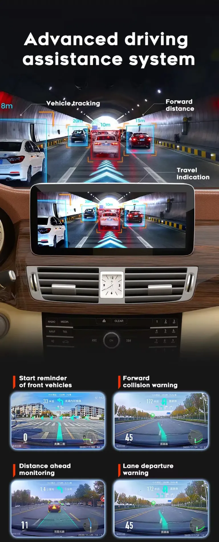 Mercedes Android screen advanced driving assistance camera display
