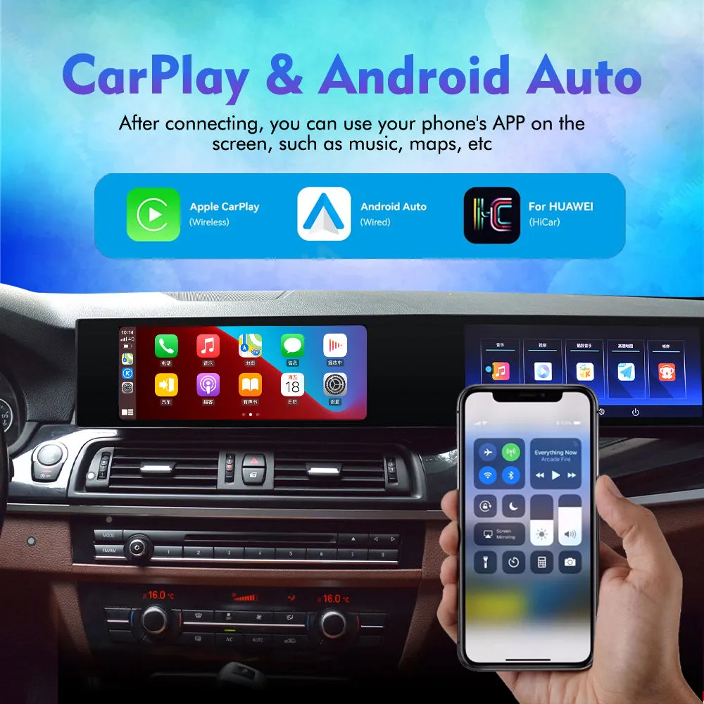 BMW 5 Series Android stereo wireless CarPlay Android Auto in F10 dashboard