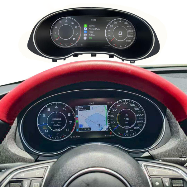 Audi Q3 LCD cluster installed behind steering wheel with navigation display