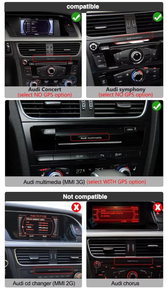 Audi Q5 Concert Symphony Multimedia MMI 3G factory radio compatibility check