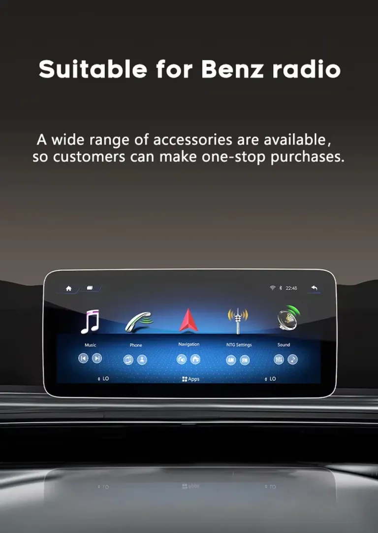 Mercedes Android screen installed above Benz radio dashboard area