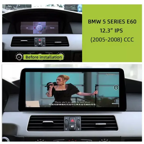 BMW E60 E90 Android Head Unit 2005-2008 installed dashboard before and after upgrade