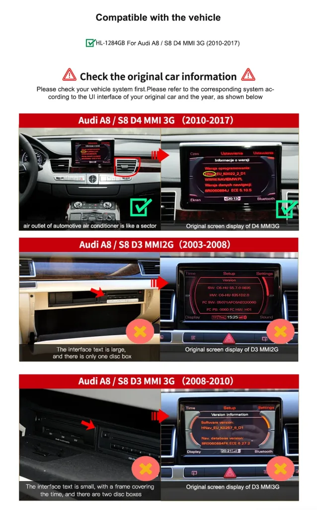Audi A8 D4 MMI 3G compatibility check for CarPlay screen