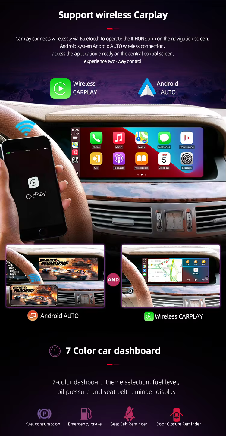 Mercedes W221 CarPlay and Android Auto interface on 12.3 inch display