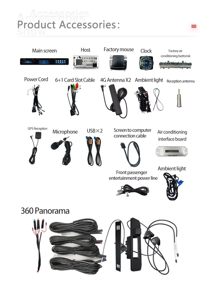 Mercedes Vito Android head unit accessories wiring harness interface board and 360 camera components