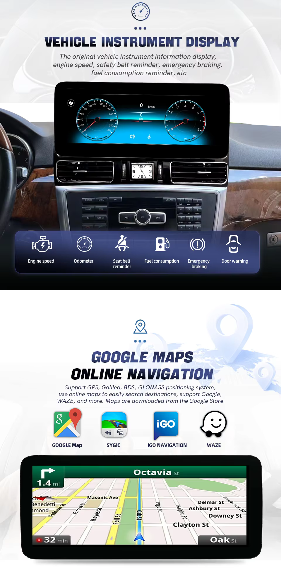 Mercedes W166 X166 Android screen vehicle information and navigation display