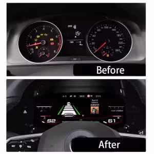 VW Golf Mk7 Digital Cluster 2013-2020 12.3-inch LCD Retrofit 5 Volkswagen Digital Instrument Cluster for Golf 7 Passat B8 CC showing 12.3 inch IPS LCD display interface