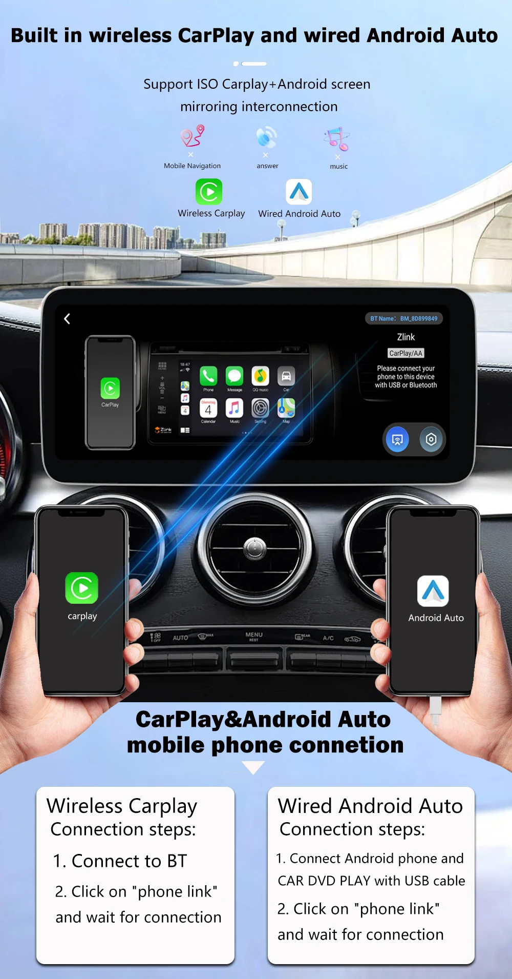 Mercedes GLE GLS Android Head Unit with CarPlay and Android Auto connection