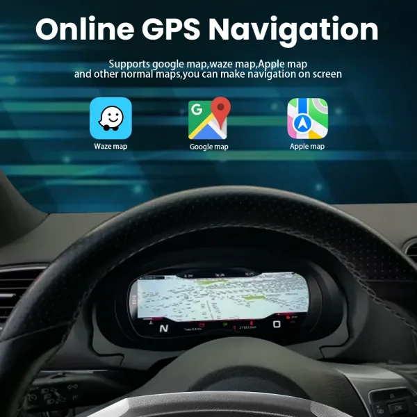 VW digital cluster navigation display with map interface