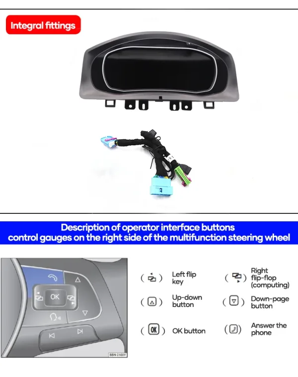 Vejledning til ledningsnettet til det digitale instrumentpanel og betjening af ratknapperne i Volkswagen Tiguan