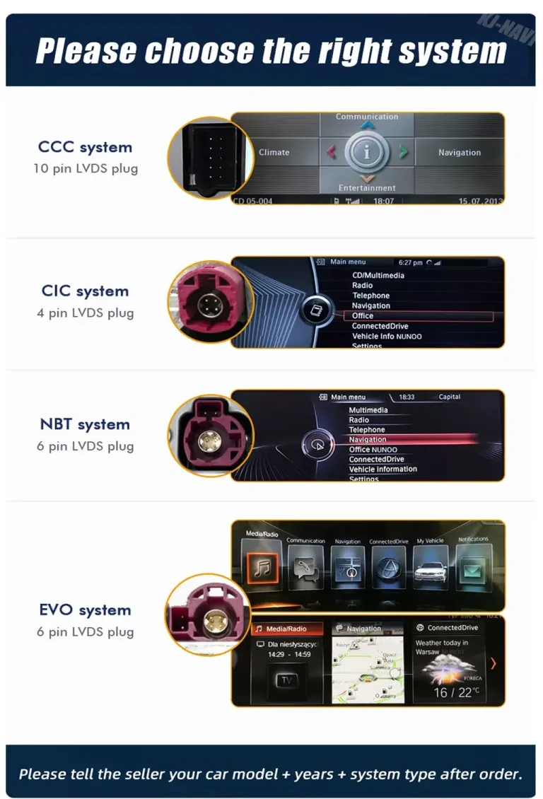 BMW CCC CIC NBT EVO system selection guide for Android head unit order