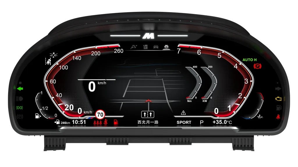BMW F30 digital instrument cluster with driving prompt interface