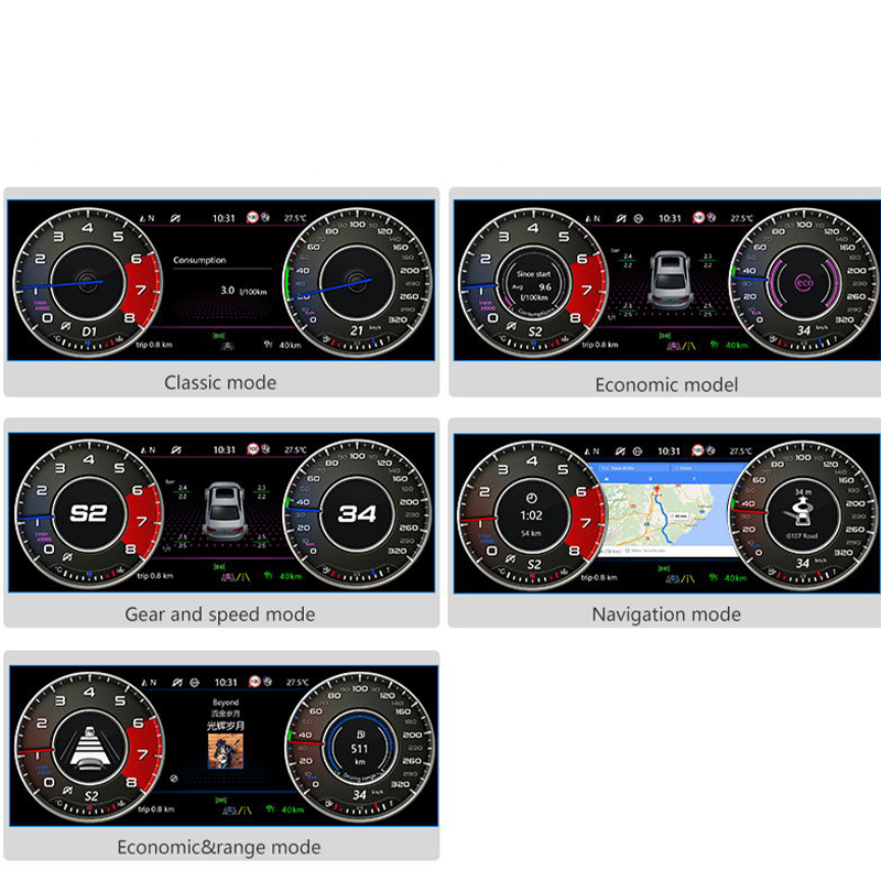 Ikagoo Digital Cluster num Passat — nitidez 2K, tema noturno adaptativo