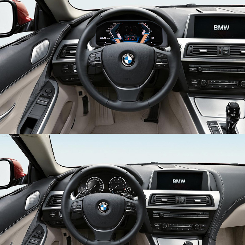 BMW 6 Series F12 Digital Instrument Cluster installed cockpit before and after