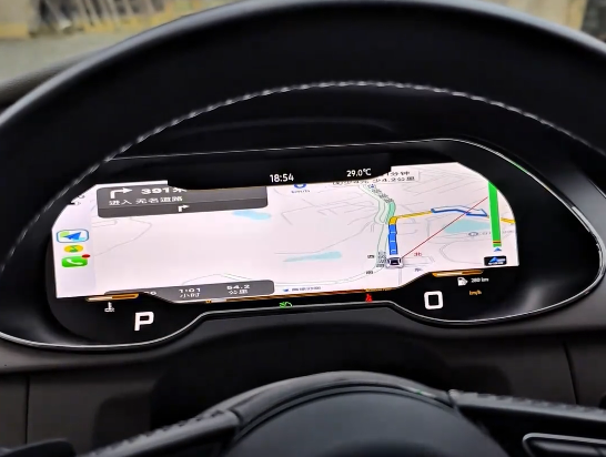 Audi A4 B8 digital instrument cluster map navigation view on the 12.3 inch LCD