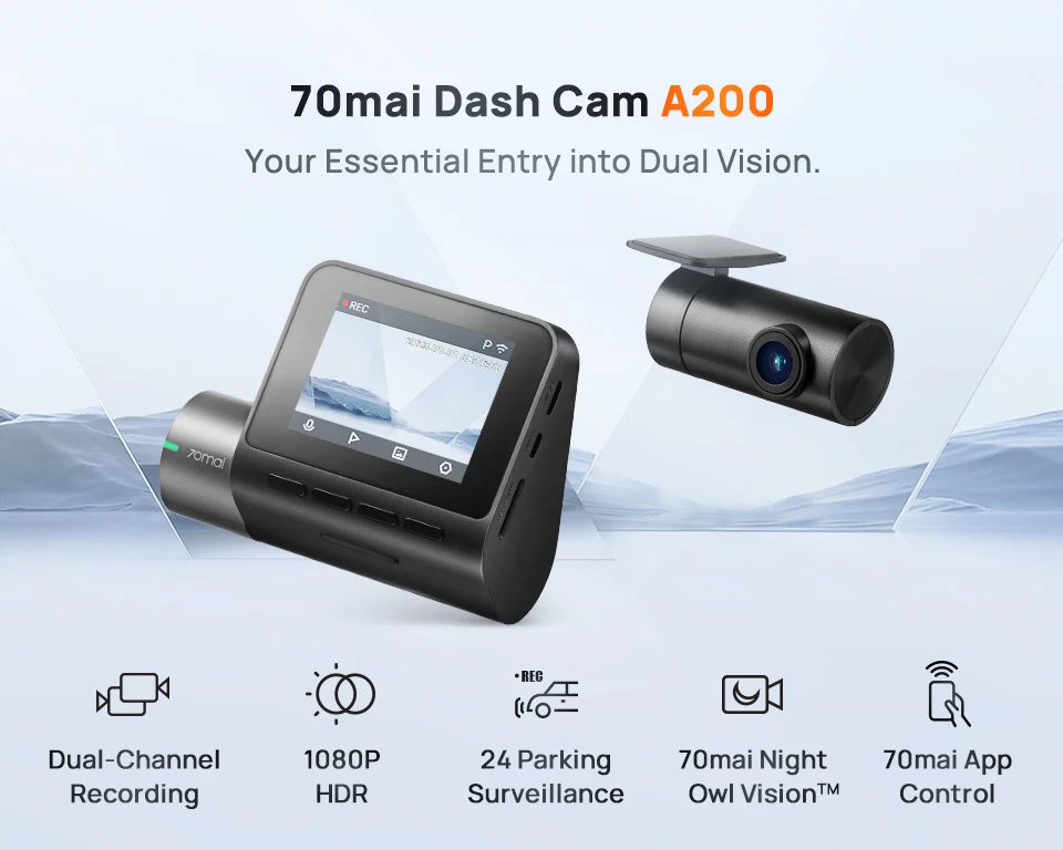 70mai A200 Dash Cam main view front and rear