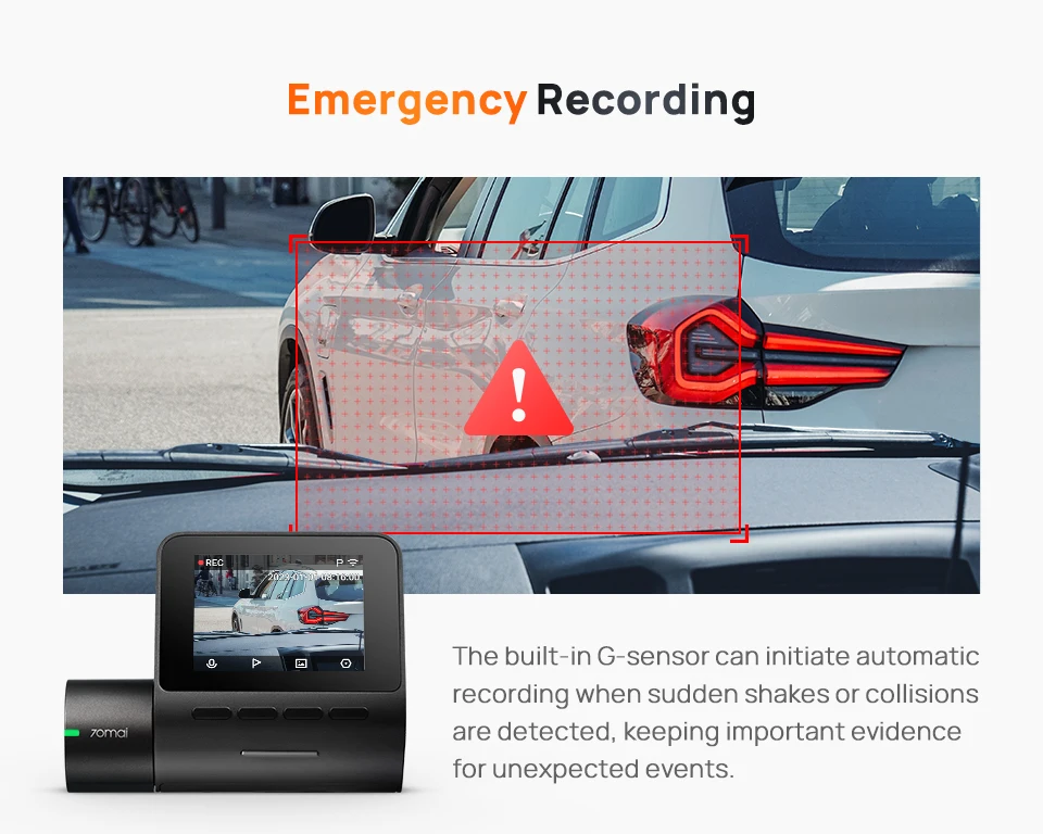 70mai A200 Dual Dash Cam G-sensor emergency recording