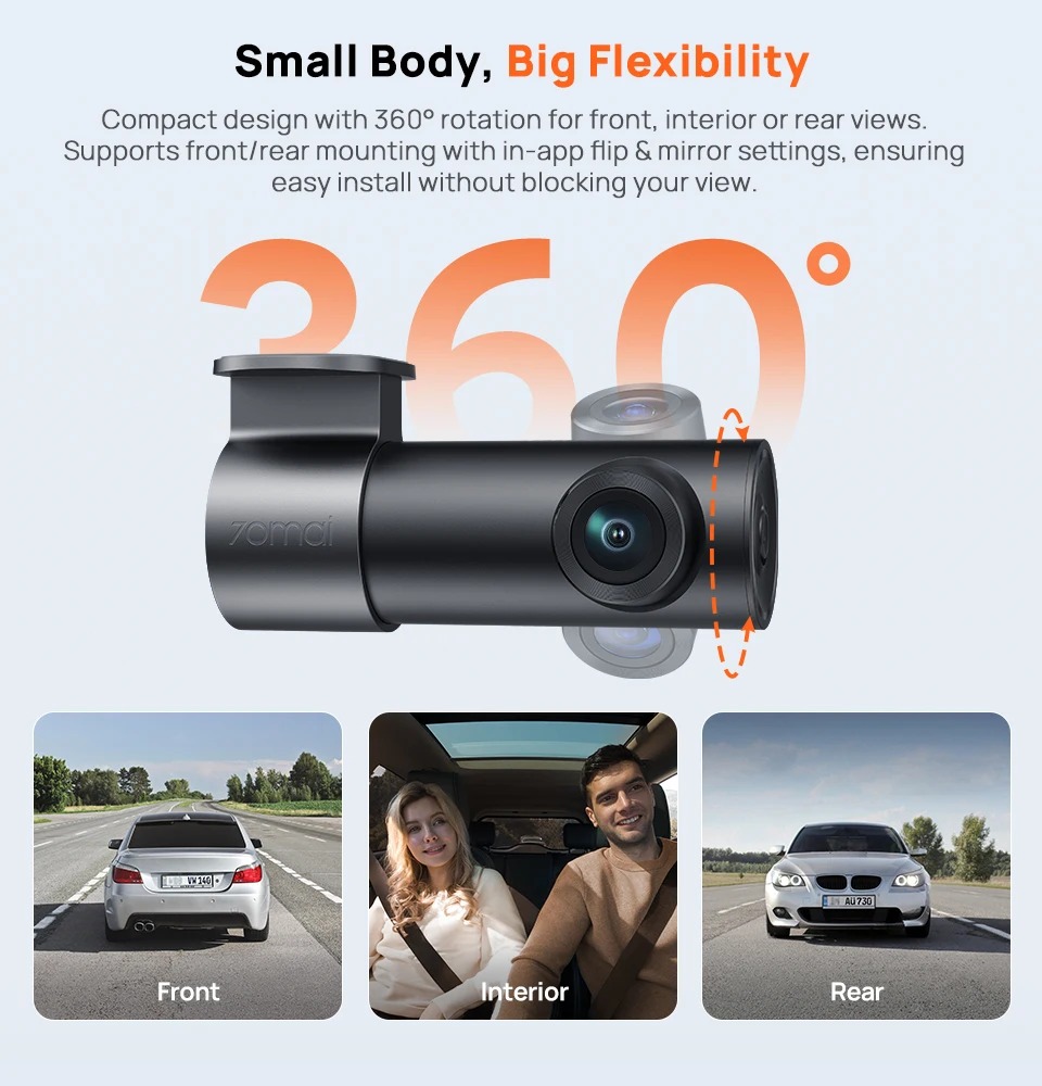 70mai Mini Dash Cam 3K fleksibel roterende linse