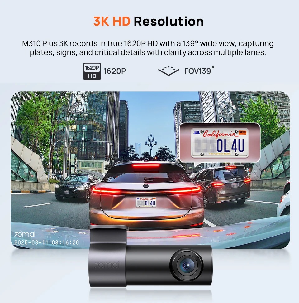 70mai 3K Dash Cam 1620P opløsningseksempel
