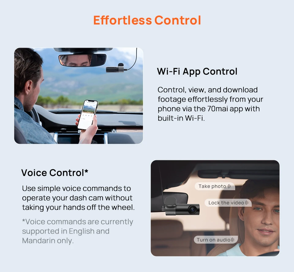 70mai Voice Control Dash Cam-kommandoer