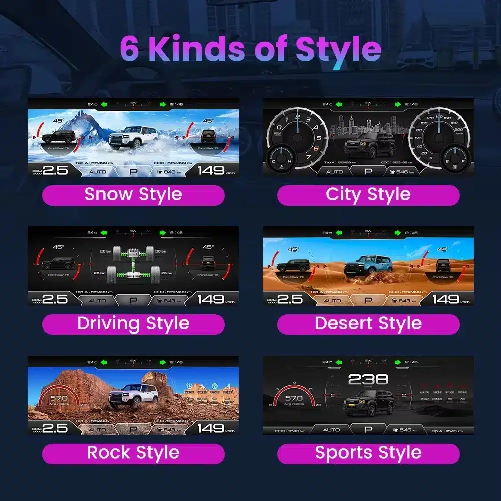 Six display styles for Toyota Land Cruiser LC200 digital instrument cluster