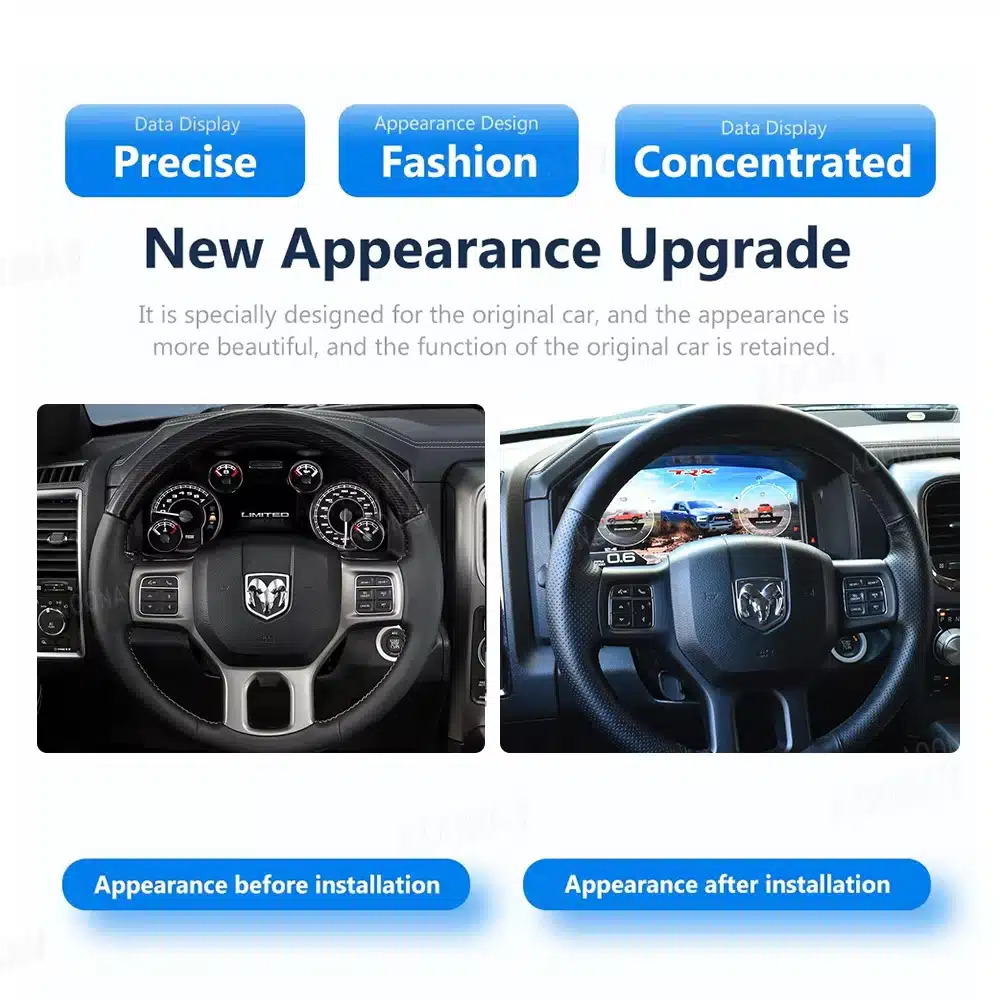 Before and after Dodge Ram analog and digital instrument cluster comparison