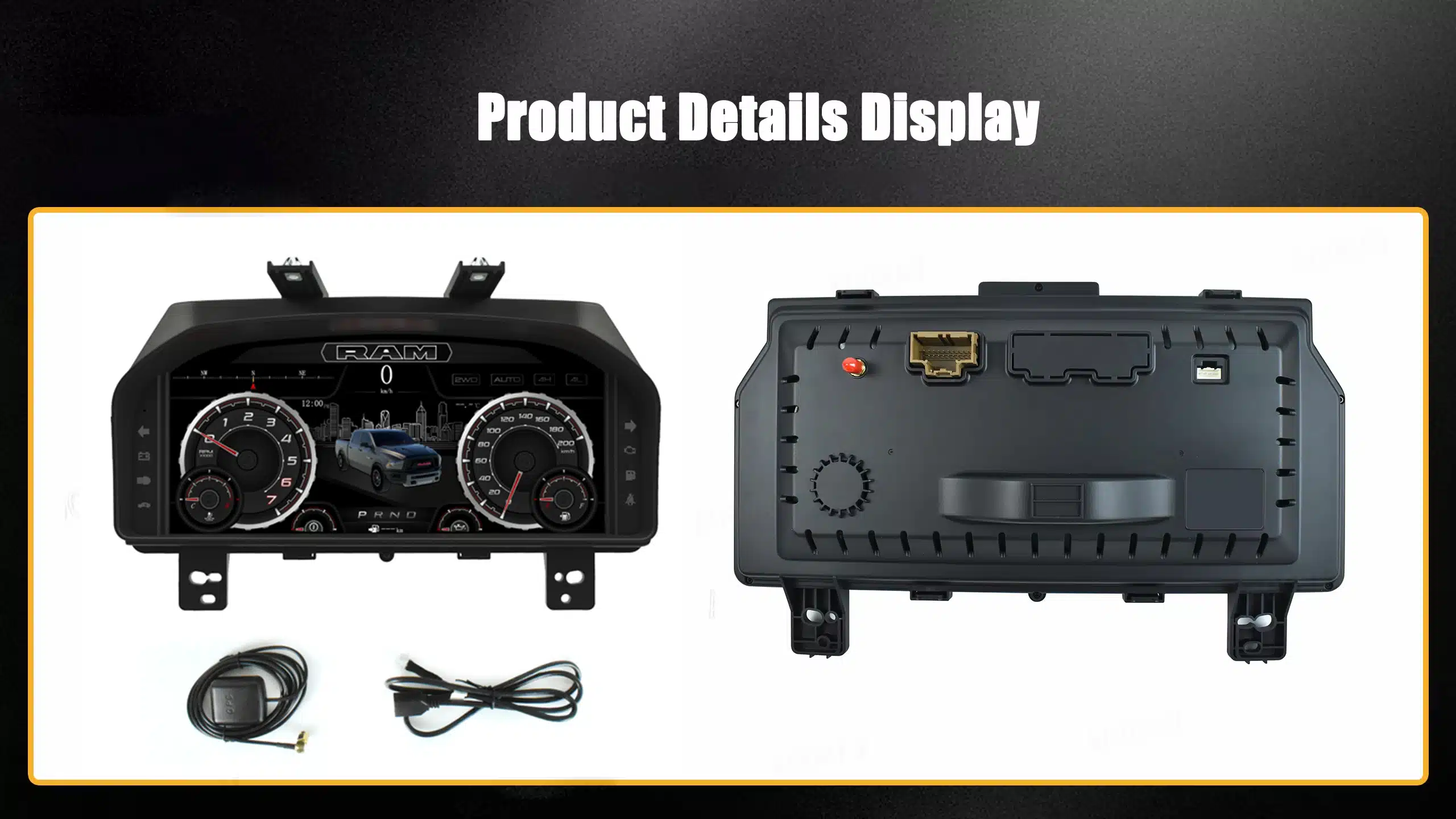 Front and rear Dodge Ram digital cluster with supplied connection leads