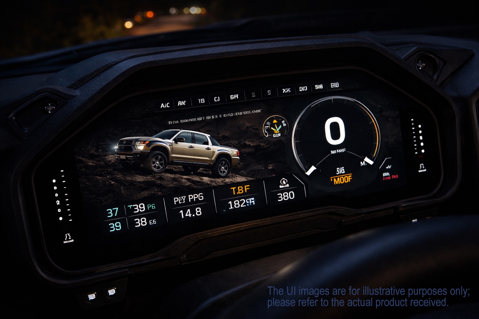Night view of F150 Raptor digital instrument cluster display
