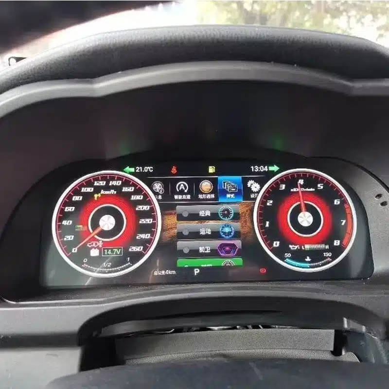 Installed Toyota Highlander digital dashboard with red interface