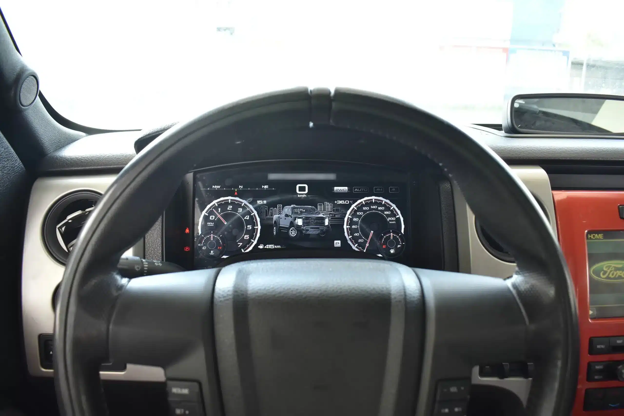 Driver-seat perspective with screen active