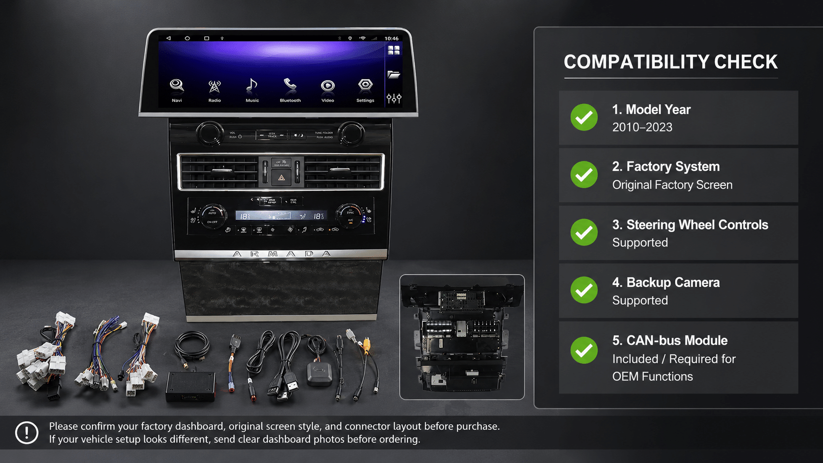 Nissan Patrol Y62 Android head unit wiring and compatibility reference before ordering