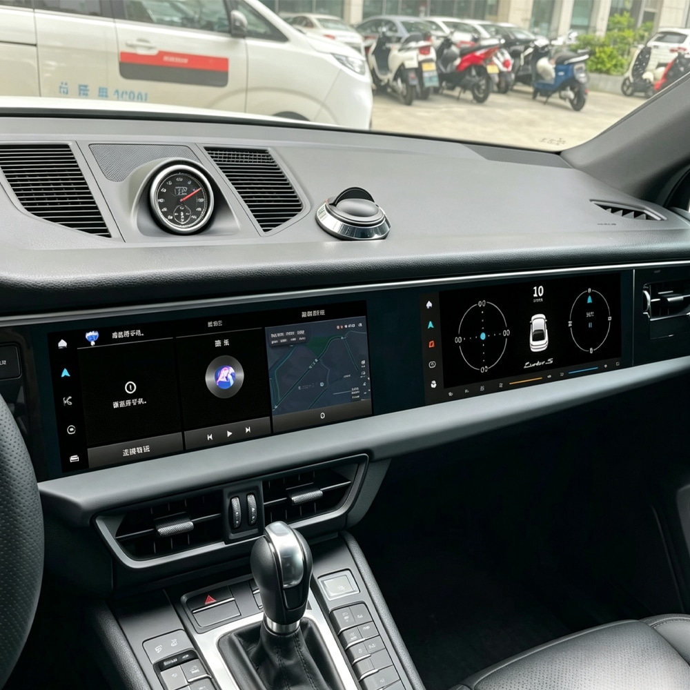 Porsche Macan wide Android cockpit screen close-up