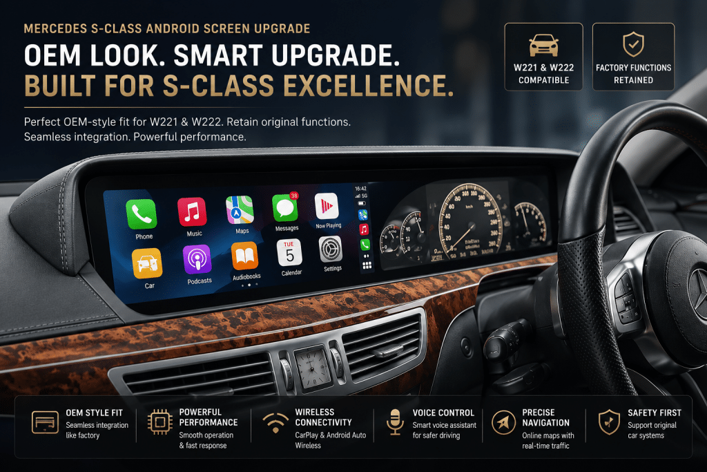 Mercedes S-Class Android Head Unit for W221 and W222: OEM-Style Fit and Factory Function Retention