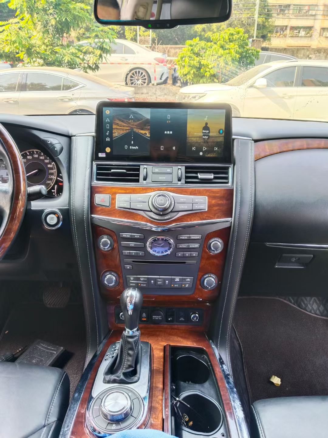 Nissan Patrol Y62 16.9 inch Android head unit installed with large OEM-style dashboard screen upgrade