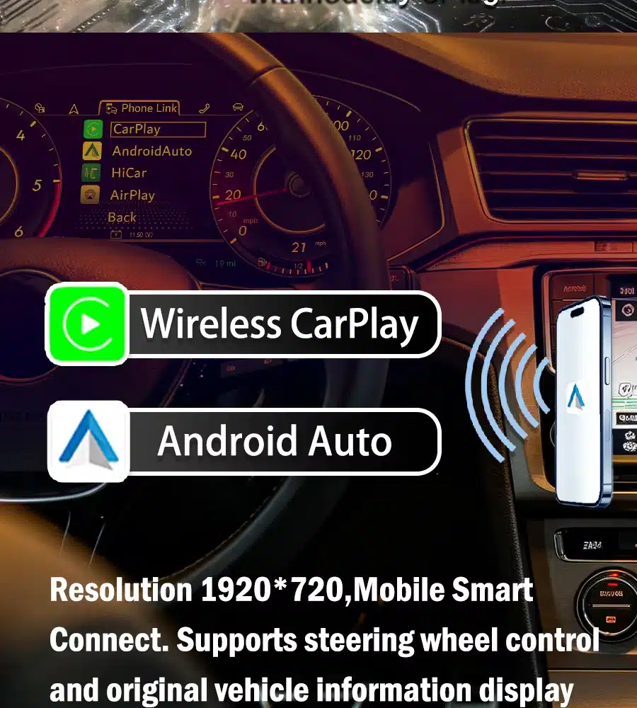 VW Tiguan digital cluster CarPlay and Android Auto projection display