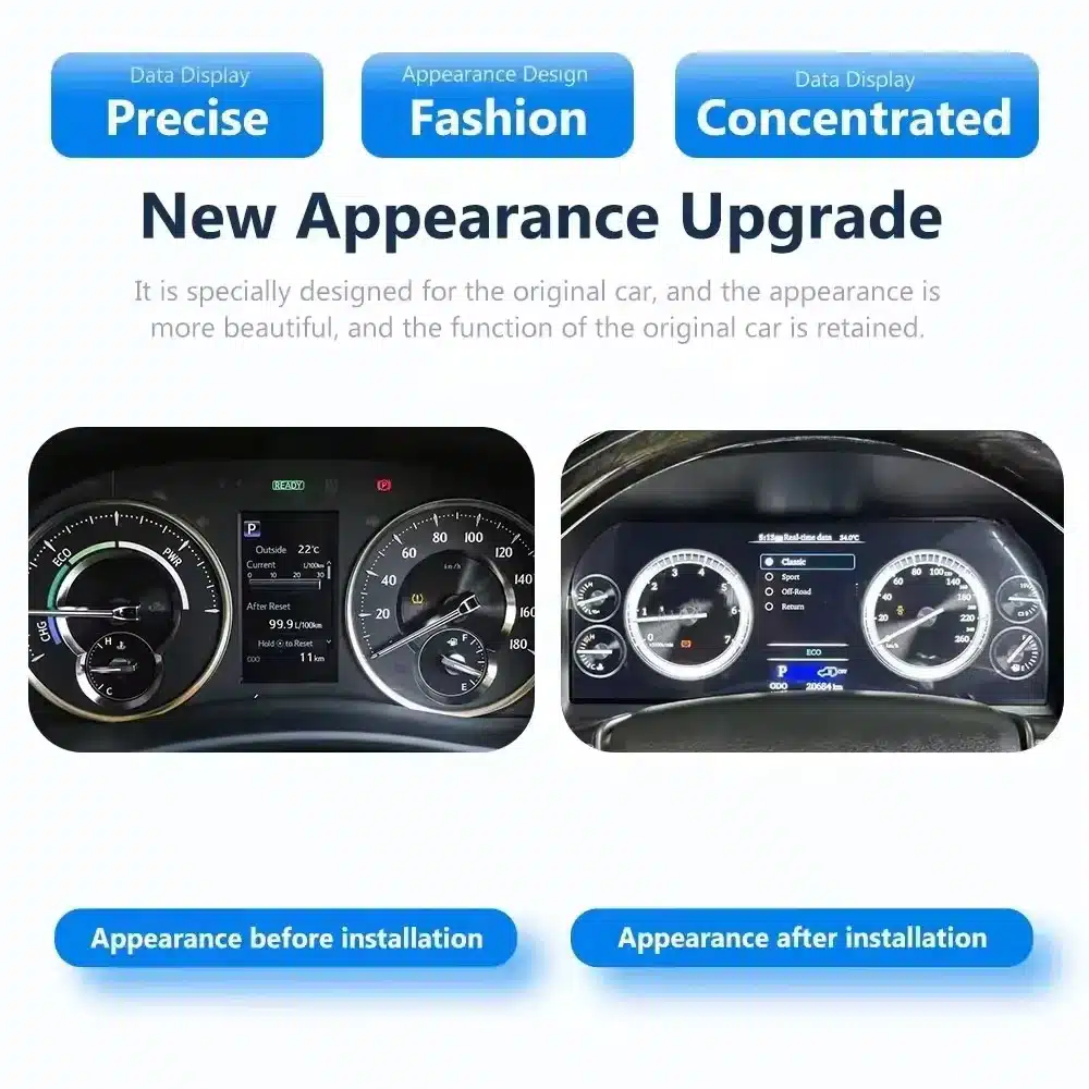 Toyota Alphard 20 Series digital cluster before and after dashboard upgrade