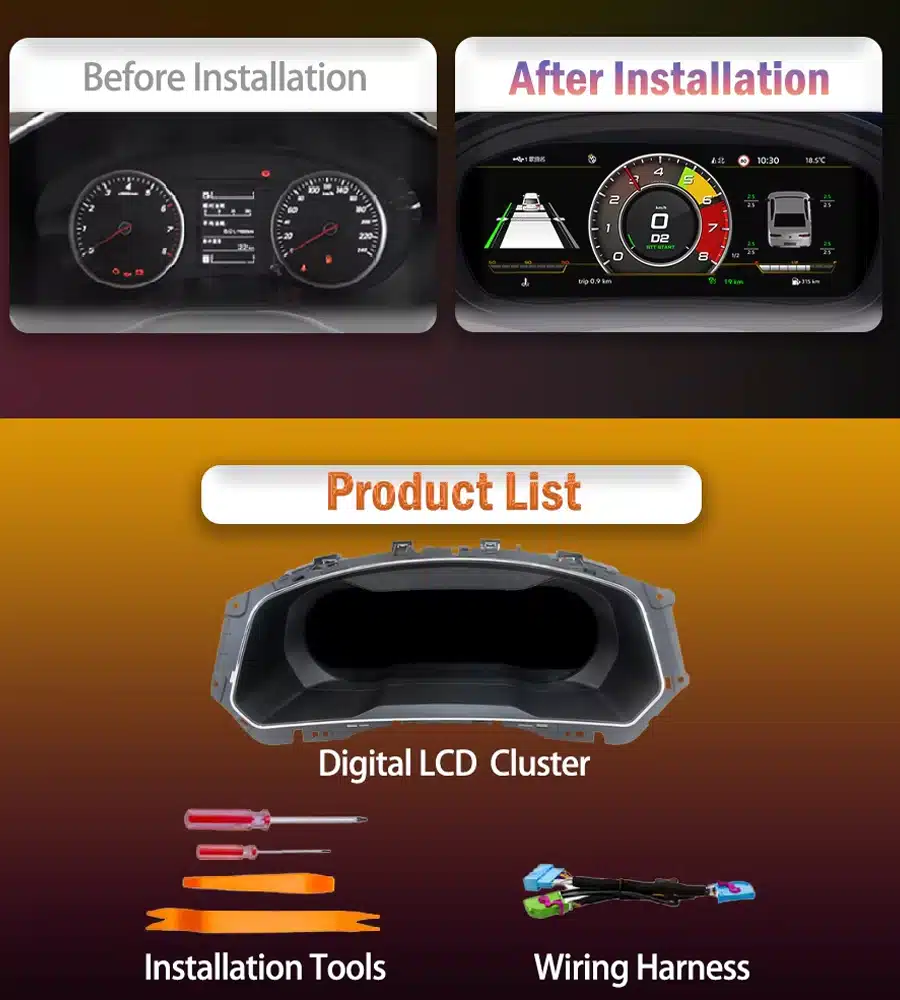 VW Tiguan digital cluster package with wiring harness and installation tools